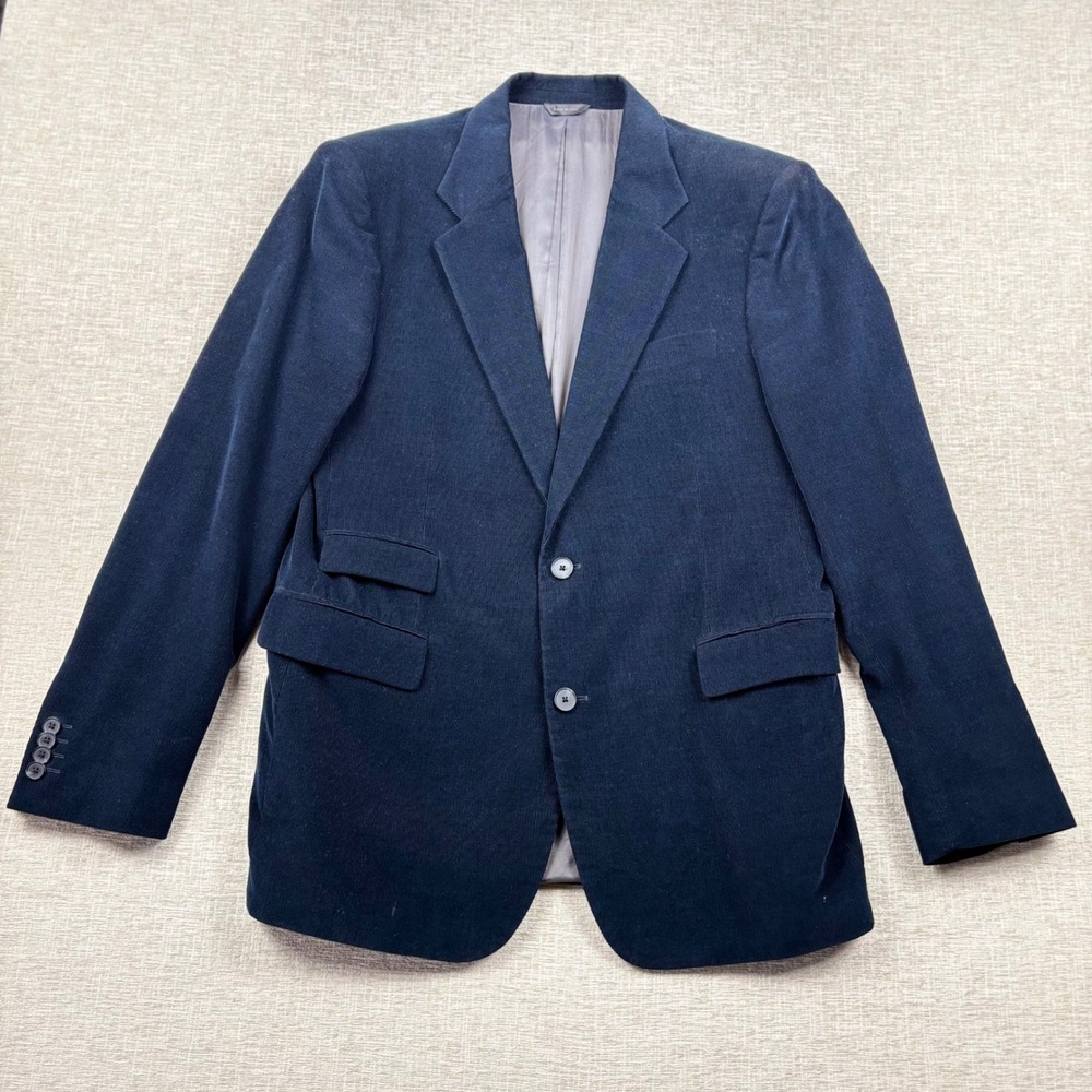 DKNY Mens Navy Blue Corduroy Blazer Italy Sport Coat 2 Button Ticket Pocket